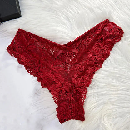 Thin Style G-string Contrast Lace Ruffle Trim Lingerie Set Deep V Slip